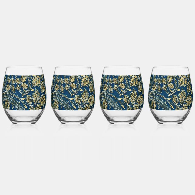 Vaso De Vino Elegancia Flor de Oro  (Anverso)