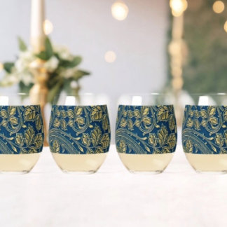 Vaso De Vino Elegancia Flor Dorada