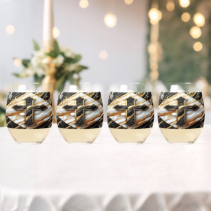 Vaso De Vino Elegancia Monocromo Patrón cerámico Tentado dorado