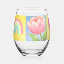 Vaso De Vino Elegant Abstract Floral Checkerboard Pattern
