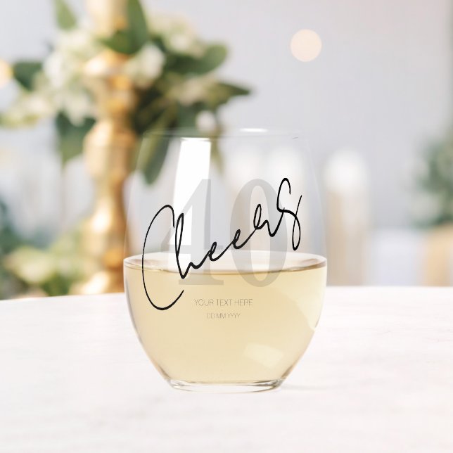 Vaso De Vino Elegant Black and White Forty 40th Birthday (Insitu (Boda))