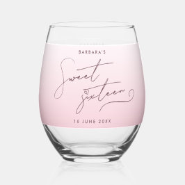 Vaso De Vino Elegant Blush Pink Ombre Script Sweet Sixteen