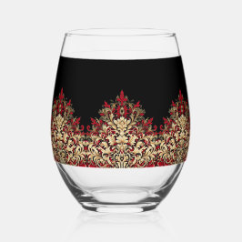 Vaso De Vino Elegant Damask Black Red and Gold Pattern