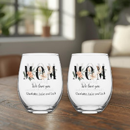 Vaso De Vino Elegant Floral Personalized Mom Wine Glass Set