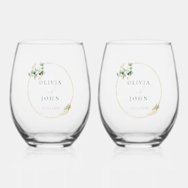 Vaso De Vino Elegant Gold Green Eucaliptus Wedding 