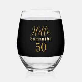 Vaso De Vino Elegant Hello 50 Black Gold 50th Birthday