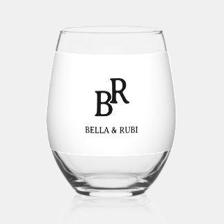 Vaso De Vino Elegant Minimal Wedding Monogram Stemless Wine Gla
