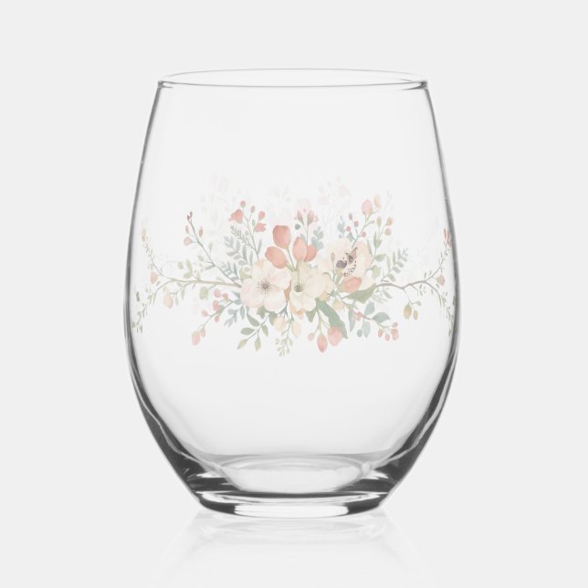 Vaso De Vino Elegant Modern floral Bird Overlay Flowers wedding (Anverso)