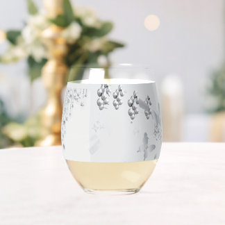 Vaso De Vino Elegant White & Silver Wedding Stemless Wine Glass