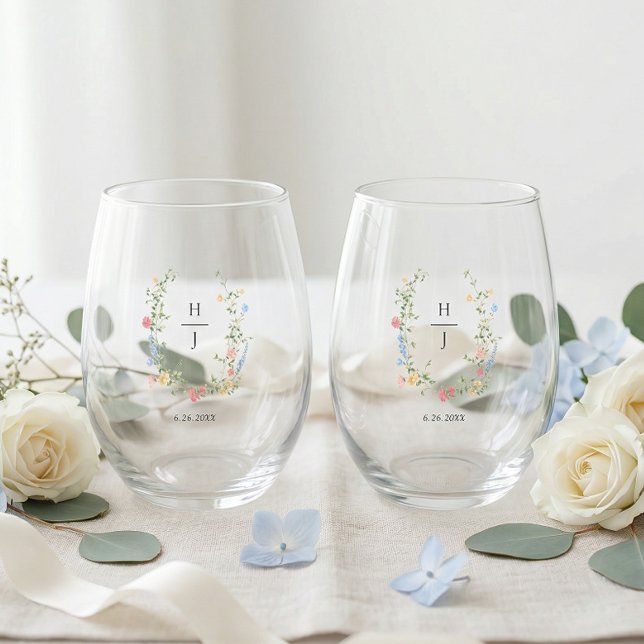 Vaso De Vino Elegant Wildflower Wedding Couple Drinkware Set (Subido por el creador)