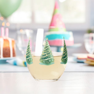 Vaso De Vino Elegante acuarela Copo de nieve Árbol de Navidad