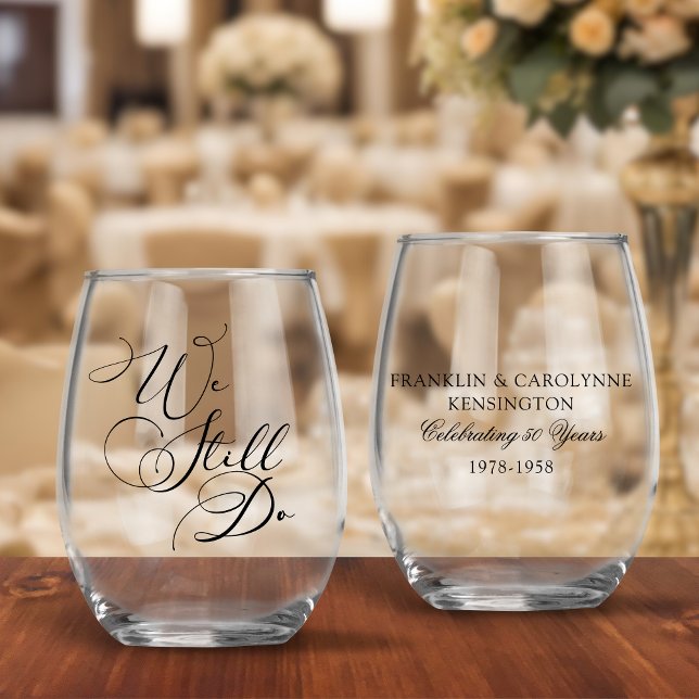 Vaso De Vino Elegante aniversario de boda, renovación de voto (Elegant Wedding Anniversary Vow Renewal Stemless Wine Glasses)