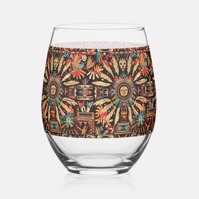 Vaso De Vino Elegante azul "Sueño Azteca" Vidrio inoxidable (Anverso)