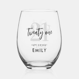 Vaso De Vino Elegante blanco y negro moderno cumpleaños 21