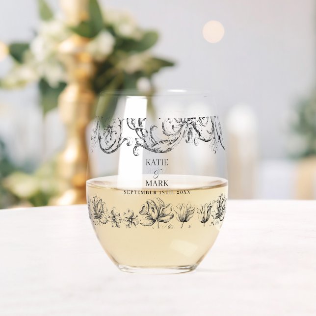 Vaso De Vino Elegante Boda de escritura de caligrafía de época (Insitu (Boda))