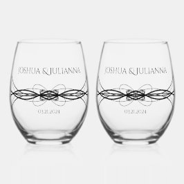 Vaso De Vino Elegante Boda de fecha de nombre de pareja persona