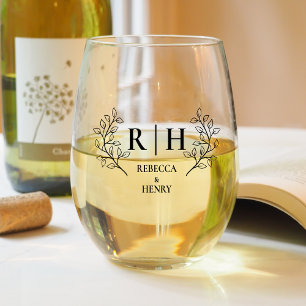 Vaso De Vino Elegante Boda de Monograma