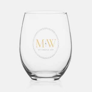 Vaso De Vino Elegante Boda de Monograma Dorado