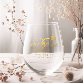 Vaso De Vino Elegante Boda de Mr & Mrs con Caligrafía en Oro