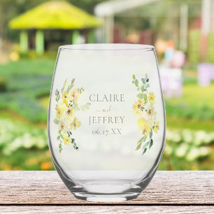 Vaso De Vino Elegante Boda de verano verde azulado floral amari
