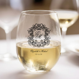 Vaso De Vino Elegante Boda Escudo Monograma