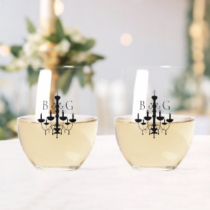 Vaso De Vino Elegante Boda Monograma de la lámpara de araña bla