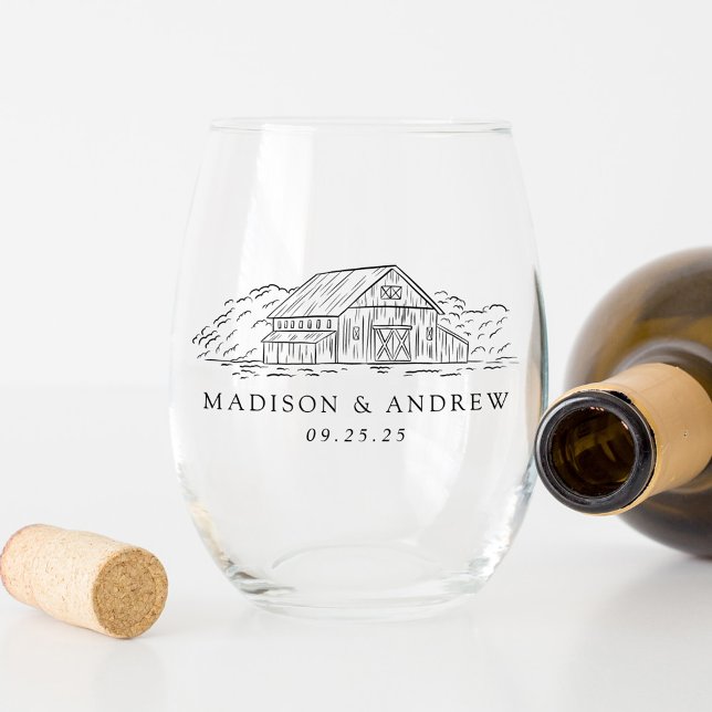 Vaso De Vino Elegante Boda Rústico Personalizado de Barn (Subido por el creador)