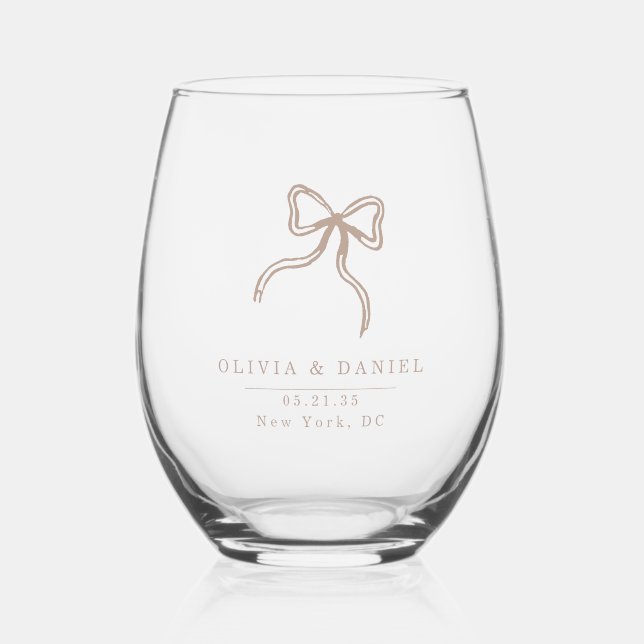 Vaso De Vino Elegante Bow Boda beige favor Glass (Anverso)