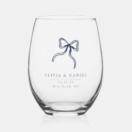 Vaso De Vino Elegante Bow Boda color azul marino Vidrio