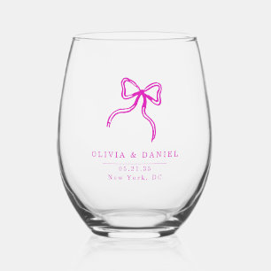 Vaso De Vino Elegante Bow Boda color rosa favorita Vidrio
