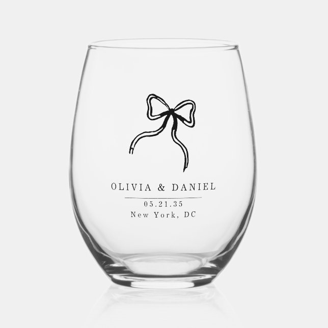 Vaso De Vino Elegante Bow Wedding favorece el vidrio (Anverso)