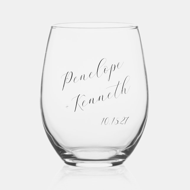 Vaso De Vino Elegante caligrafía de guión Personalizado Boda mí (Anverso)