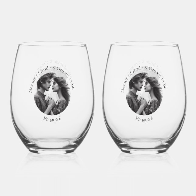 Vaso De Vino Elegante compromiso foto-novia personalizada Groom (Anverso)