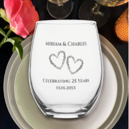 Vaso De Vino Elegante Corazón Moderno Personalizado 25 Aniversa