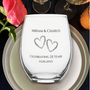 Vaso De Vino Elegante Corazón Moderno Personalizado 25 Aniversa