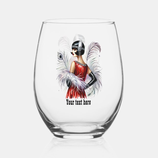 Vaso De Vino Elegante dama Art Deco personalizable  (Anverso)