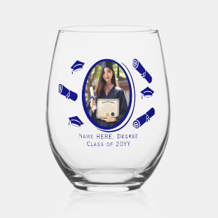 Vaso De Vino Elegante Diploma de Graduación Fotográfica y Cap, 