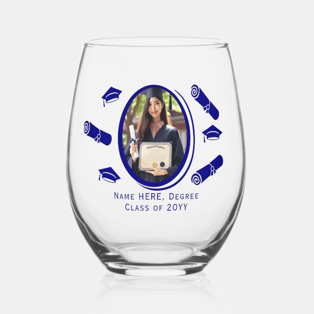 Vaso De Vino Elegante Diploma de Graduación Fotográfica y Cap,  (Anverso)