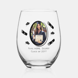 Vaso De Vino Elegante Diploma de Graduación Fotográfica y Gorra