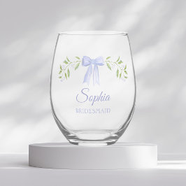 Vaso De Vino Elegante Dusty Blue Bow Nombre Bridesmaid Propuest