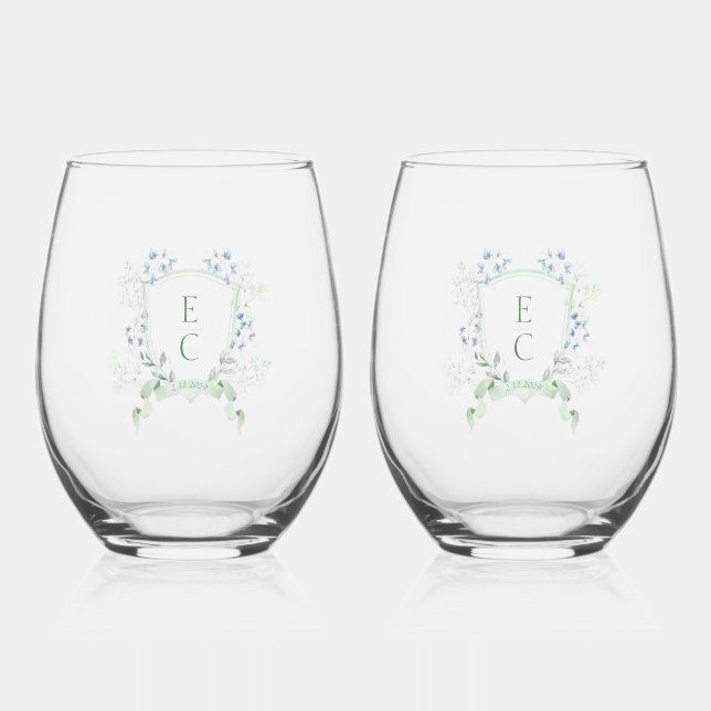 Vaso De Vino Elegante Escudo floral Boda Drinkware Set (Anverso)