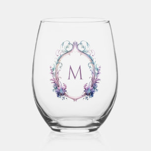 Vaso De Vino Elegante Escudo floral con su monograma inicial