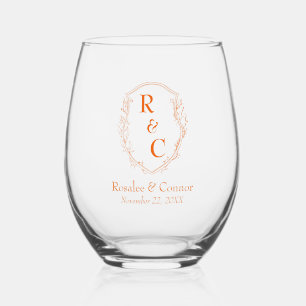 Vaso De Vino Elegante Escudo Vino Pareja Monograma Persimmon