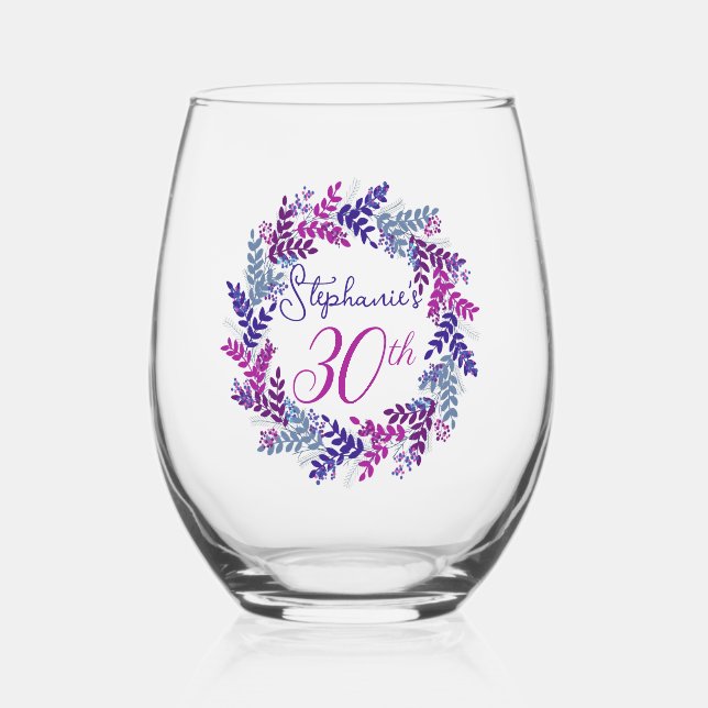 Vaso De Vino Elegante Fiesta de la guirnalda rosa y morada 30 c (Anverso)