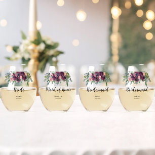 Vaso De Vino Elegante fiesta de novias de Floral
