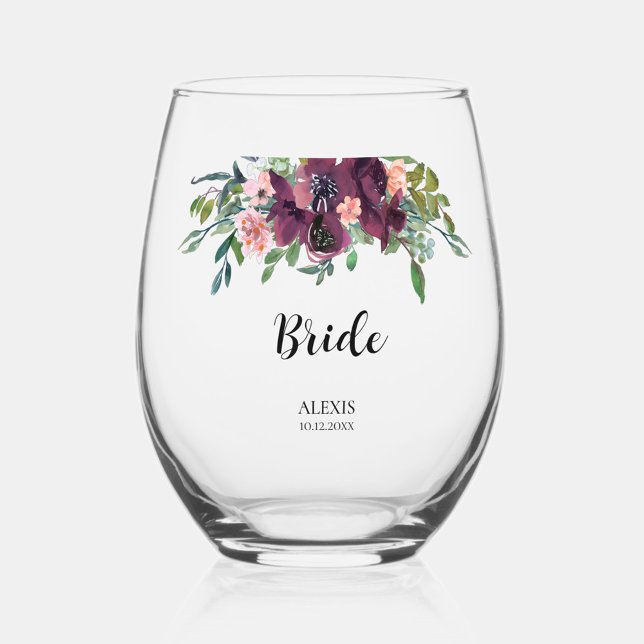 Vaso De Vino Elegante fiesta de novias floral (These beautiful floral wine glasses are a practical gift that she can use even after her wedding day)