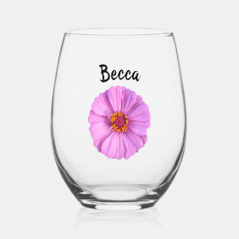 Vaso De Vino Elegante flor rosada de Zinnia personalizada