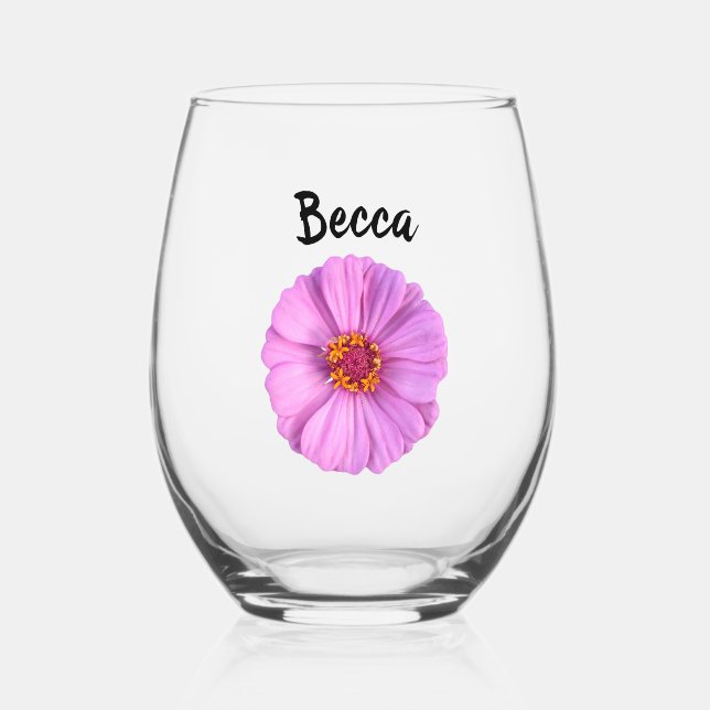 Vaso De Vino Elegante flor rosada de Zinnia personalizada (Anverso)