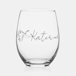 Vaso De Vino Elegante Floral de vidrio inmaculado personalizado