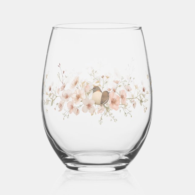 Vaso De Vino Elegante floral moderna Overlay flores boda (Anverso)